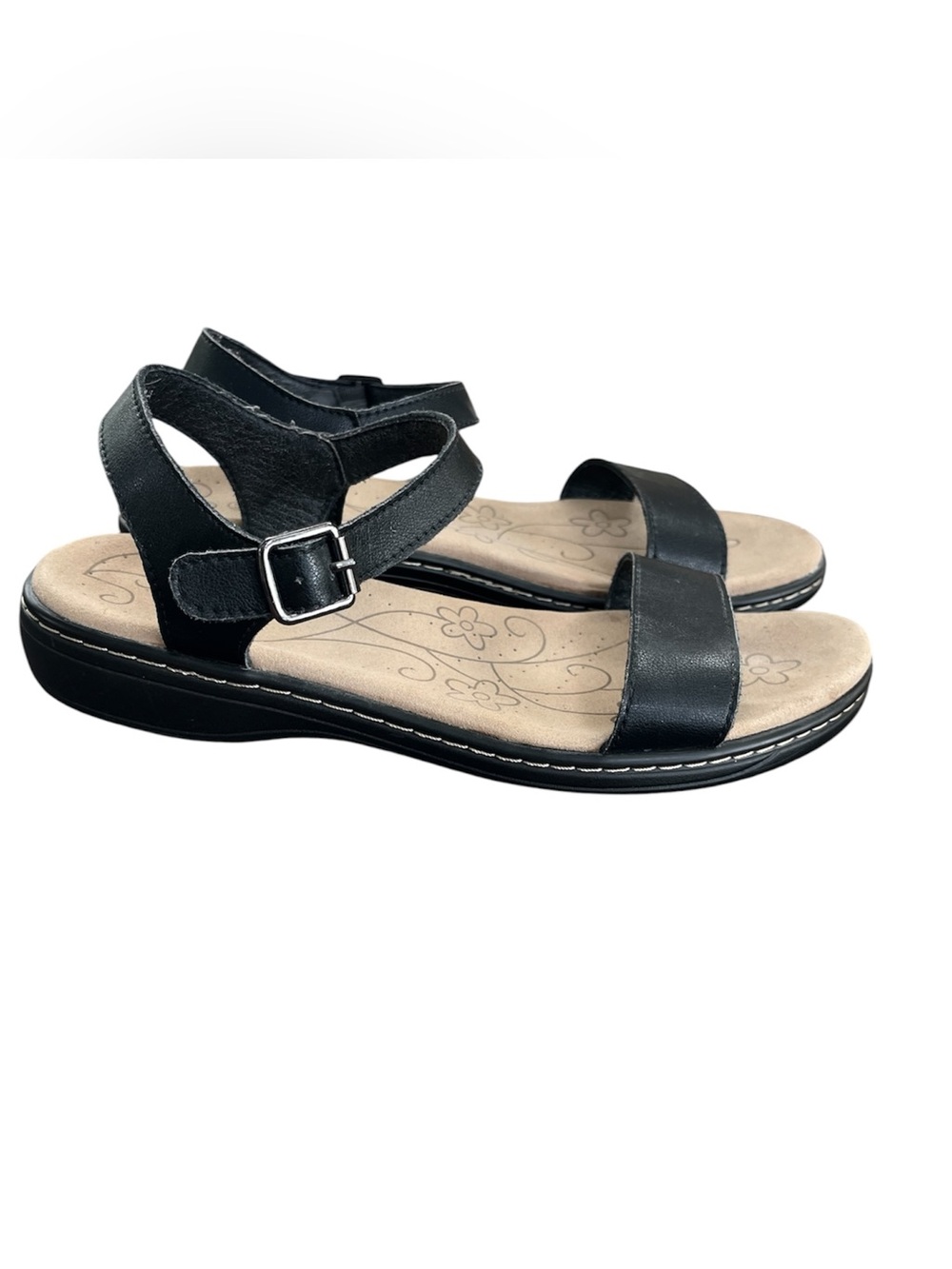 Women's Black Adjustable Strap Sandals Comfortable Size 9 Everyday Shoes